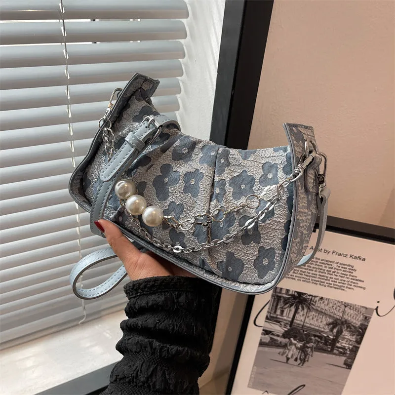 Sling Bags Pearl Chain Shoulder Pleated Crossbody Handbag