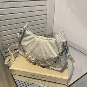 Sling Bags Pearl Chain Shoulder Pleated Crossbody Handbag