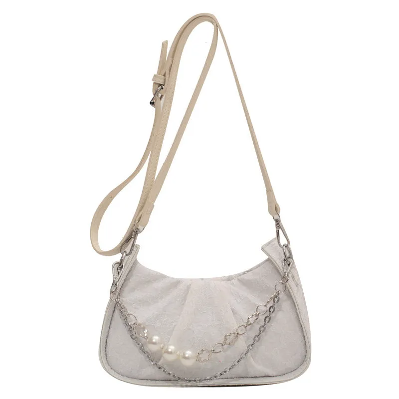 Sling Bags Pearl Chain Shoulder Pleated Crossbody Handbag