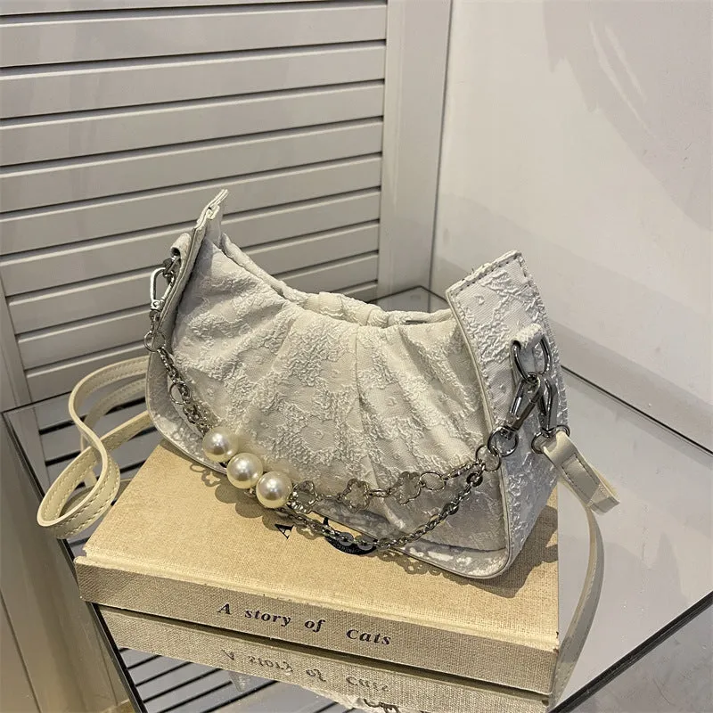 Sling Bags Pearl Chain Shoulder Pleated Crossbody Handbag