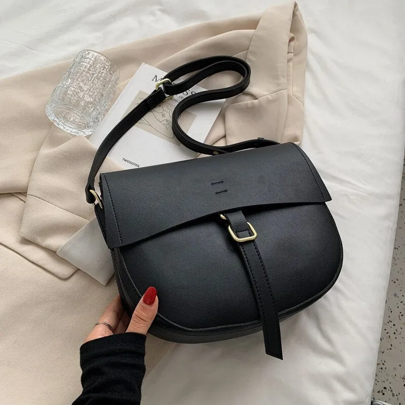 Small PU Leather Saddle Crossbody Bags for Women 2021 Winter Simple Solid Color Luxury Shoulder Underarm Handbags and Purses