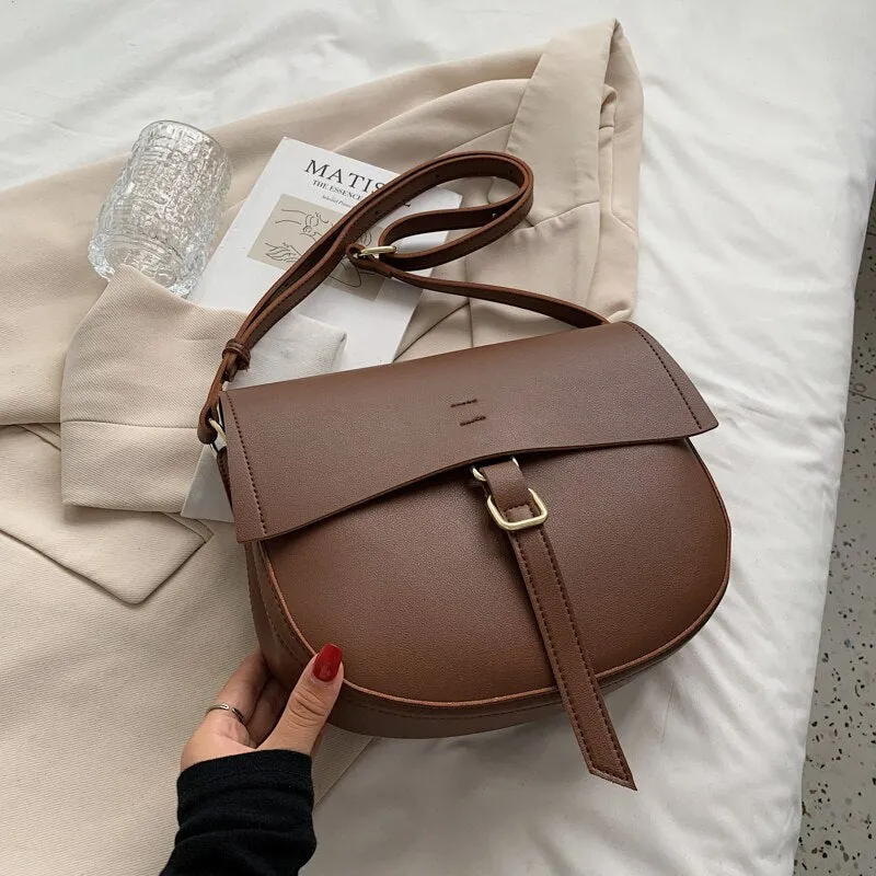 Small PU Leather Saddle Crossbody Bags for Women 2021 Winter Simple Solid Color Luxury Shoulder Underarm Handbags and Purses