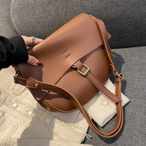 Small PU Leather Saddle Crossbody Bags for Women 2021 Winter Simple Solid Color Luxury Shoulder Underarm Handbags and Purses
