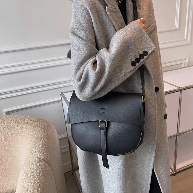 Small PU Leather Saddle Crossbody Bags for Women 2021 Winter Simple Solid Color Luxury Shoulder Underarm Handbags and Purses