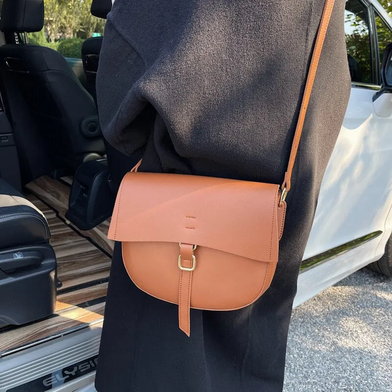 Small PU Leather Saddle Crossbody Bags for Women 2021 Winter Simple Solid Color Luxury Shoulder Underarm Handbags and Purses