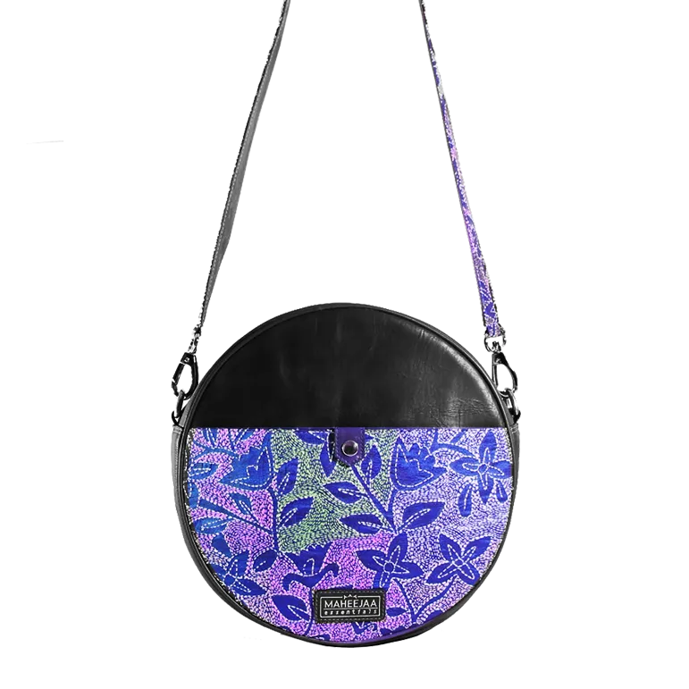 Small Round Leather Bag 9x9 in - with Embroidery