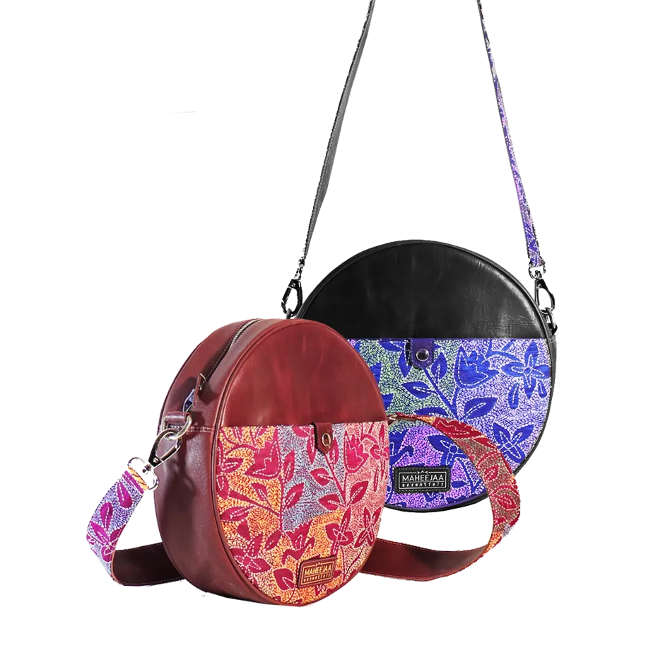 Small Round Leather Bag 9x9 in - with Embroidery