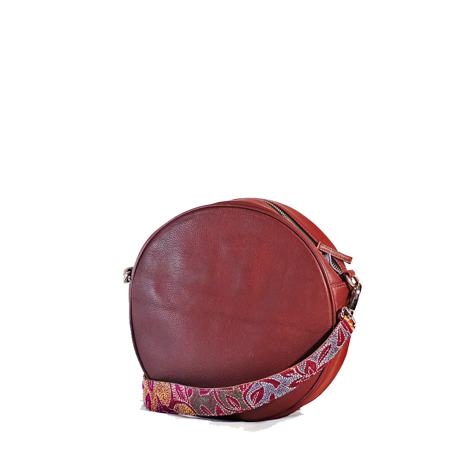 Small Round Leather Bag 9x9 in - with Embroidery