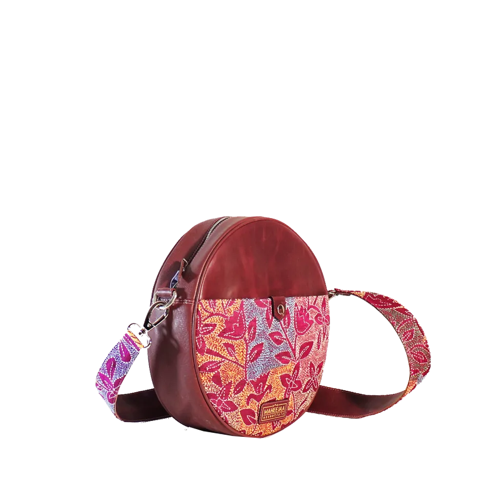 Small Round Leather Bag 9x9 in - with Embroidery