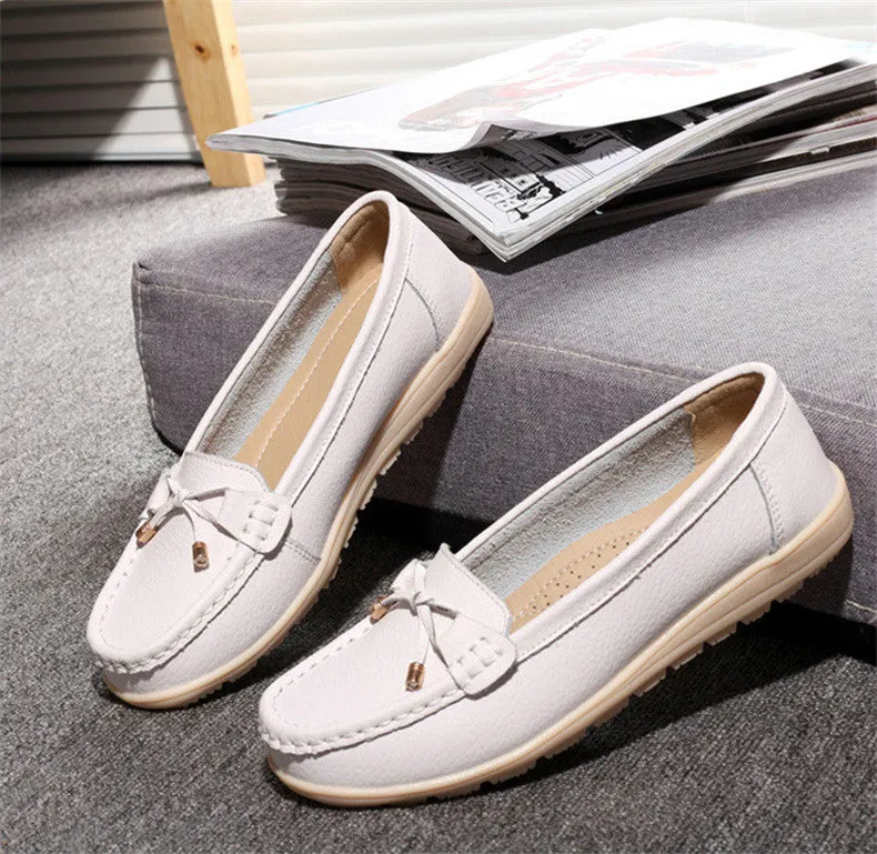 The slips genuine leather women flats shoes