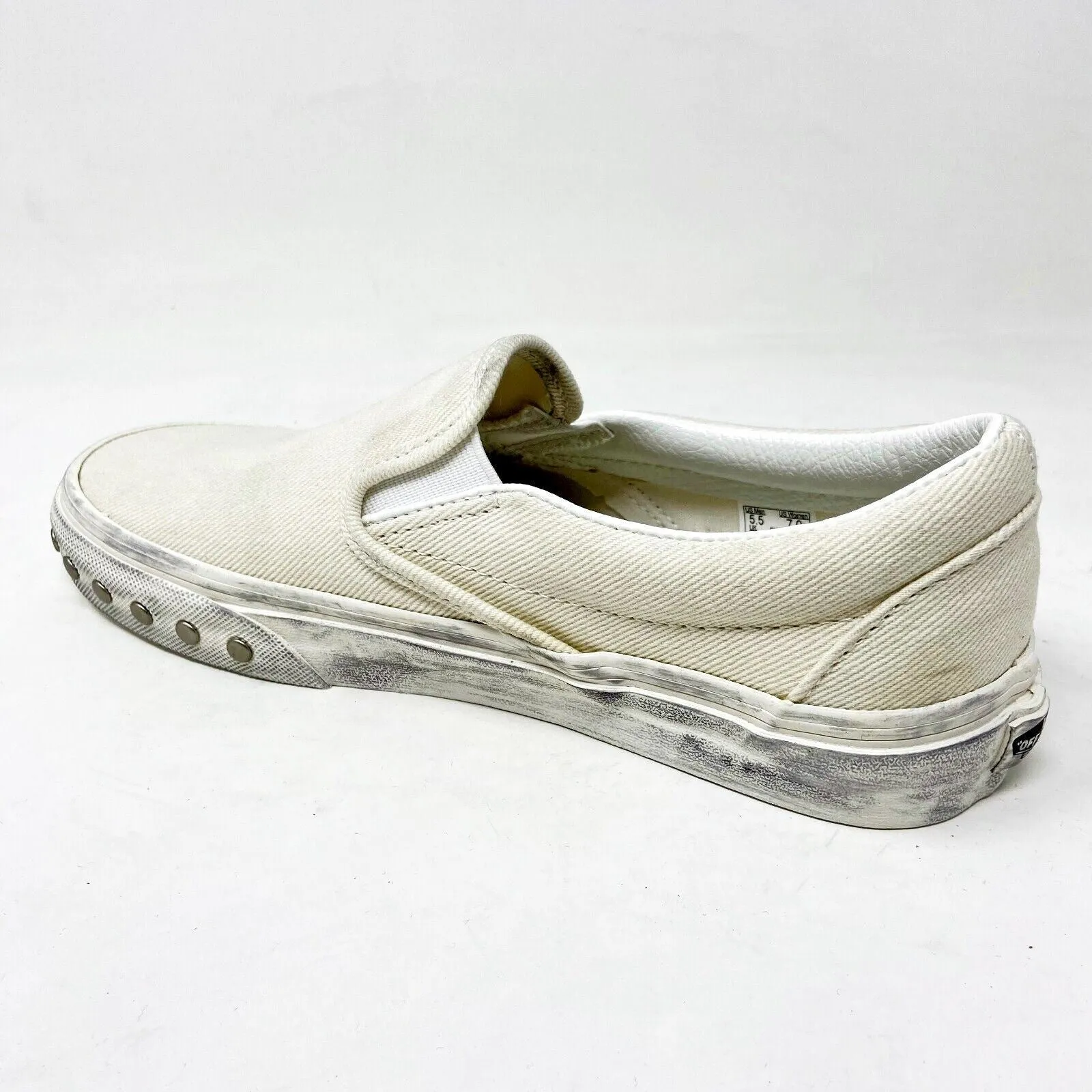 Vans Classic Slip On (Overwashed) White Womens Studded Casual Shoes