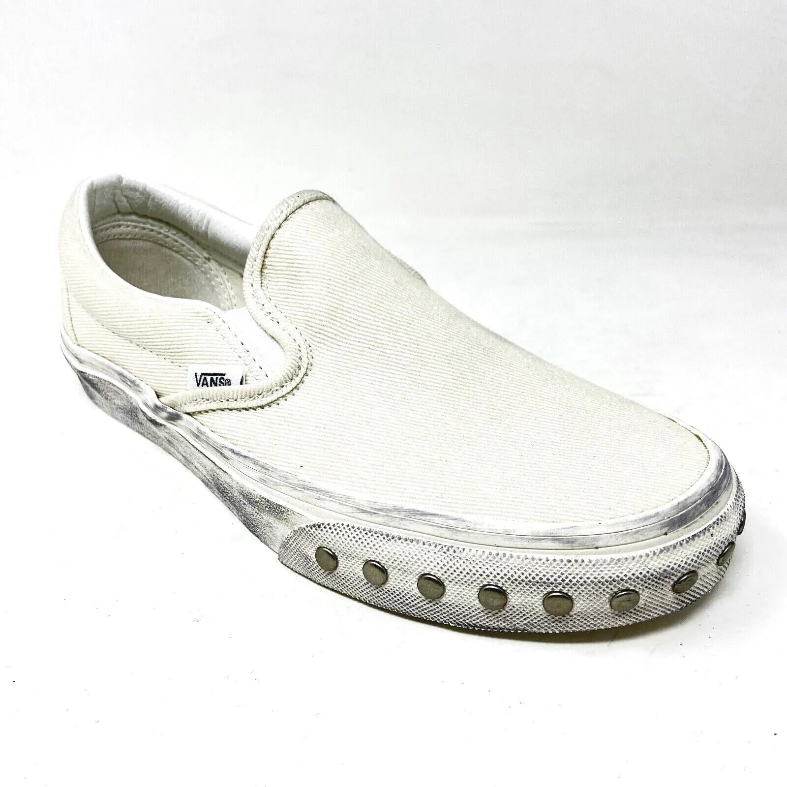 Vans Classic Slip On (Overwashed) White Womens Studded Casual Shoes