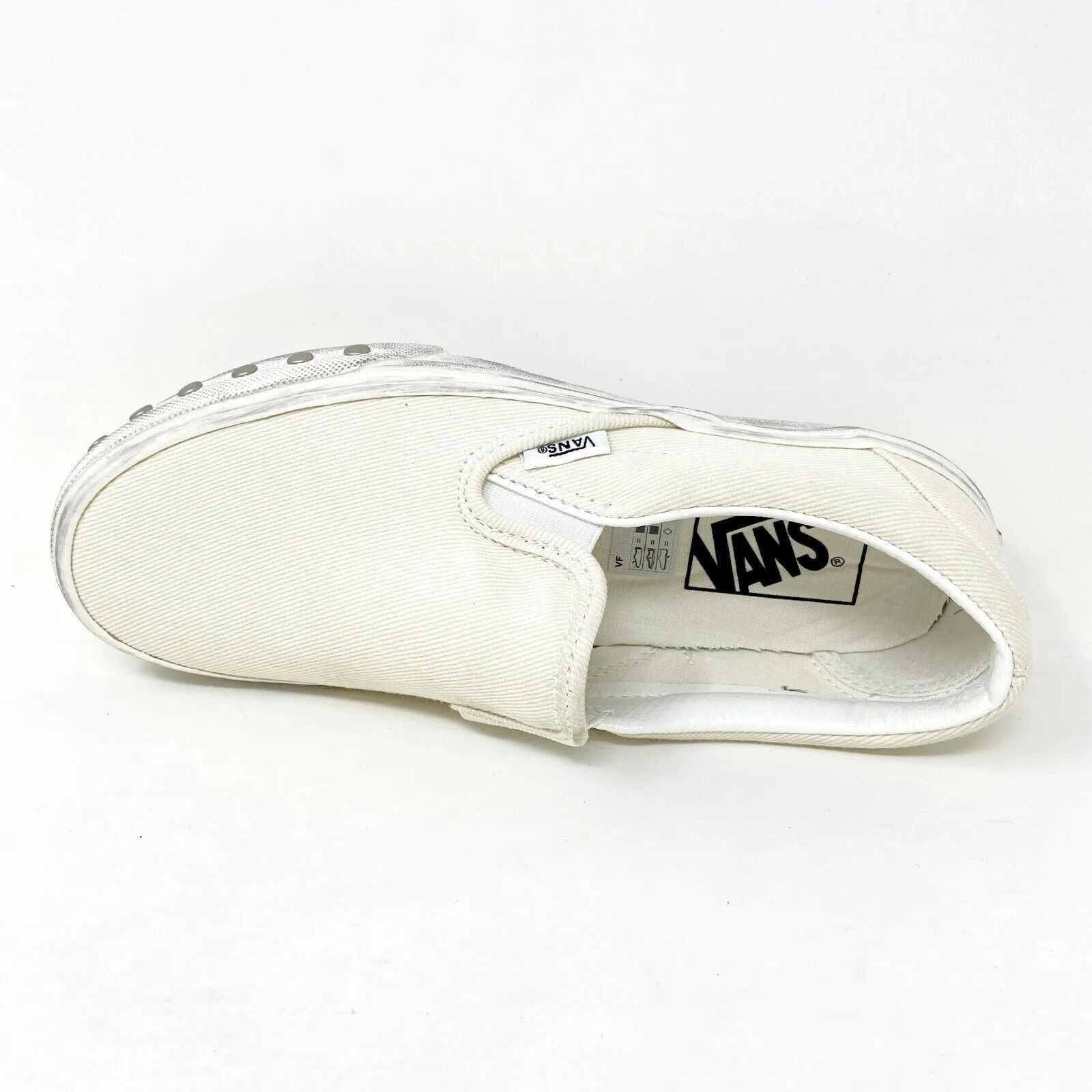 Vans Classic Slip On (Overwashed) White Womens Studded Casual Shoes
