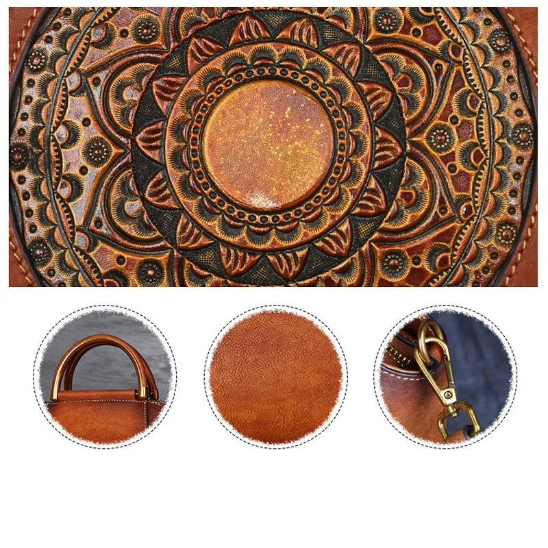 Women Genuine Leather Vintage Totem Designer Handbag Shoulder Bag