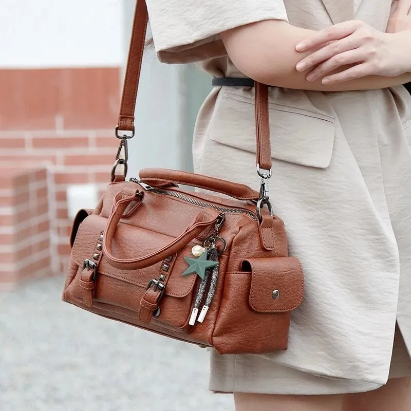 Women Large Capacoty Crossbody Bag Multi-pocket Soft Leather Shoulder Bag Handbag