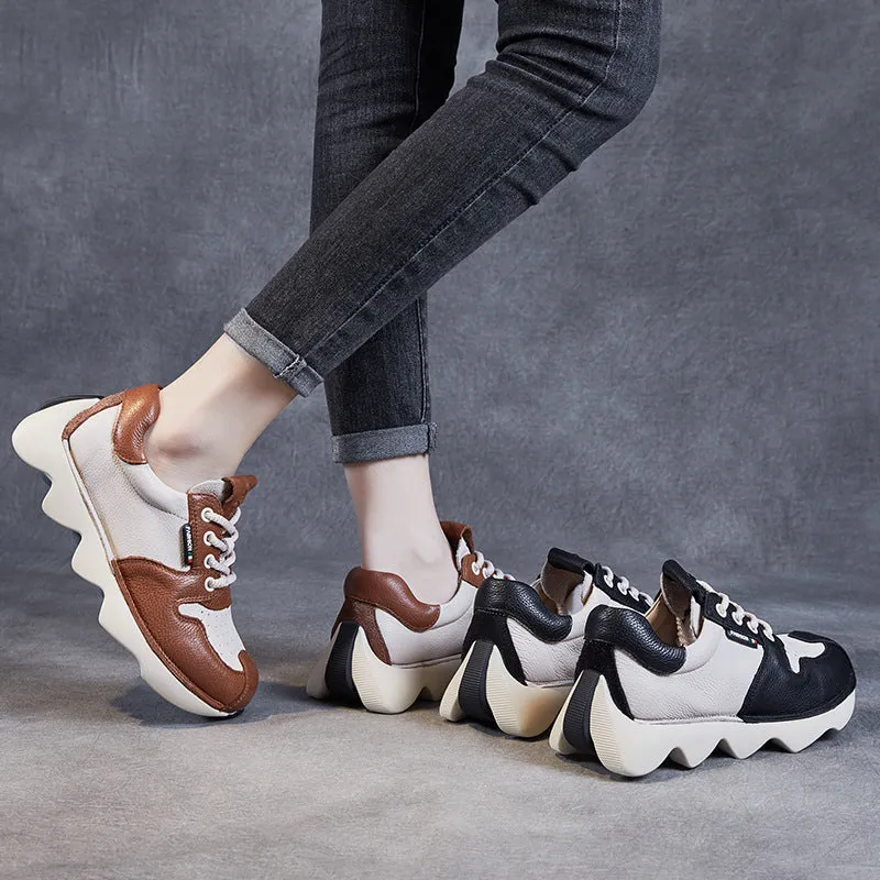 Women Retro Patchwork Leather Platform Sneakers