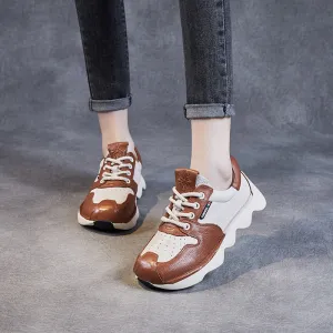 Women Retro Patchwork Leather Platform Sneakers