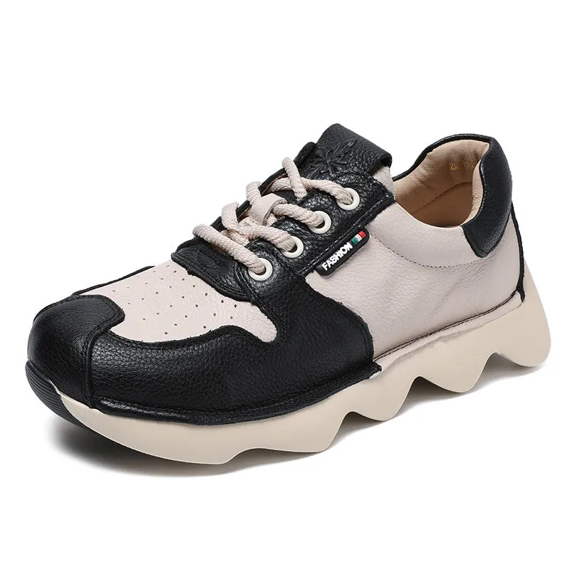Women Retro Patchwork Leather Platform Sneakers