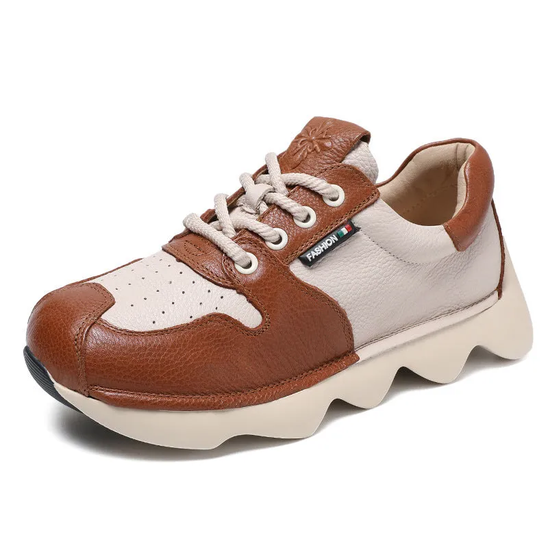 Women Retro Patchwork Leather Platform Sneakers