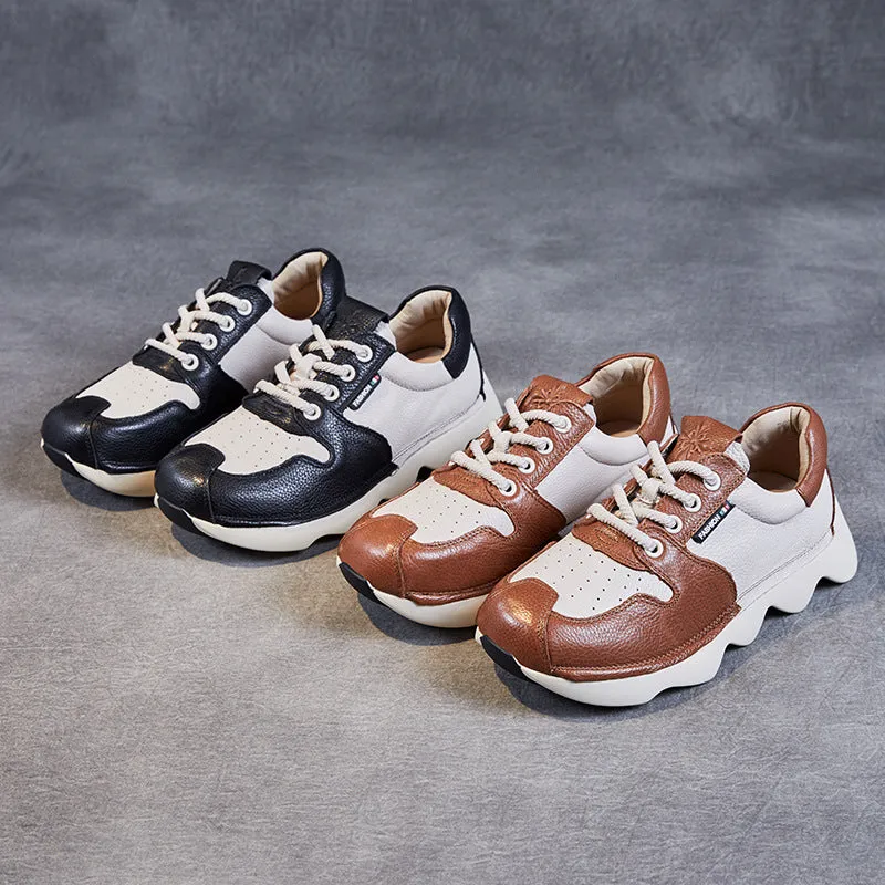 Women Retro Patchwork Leather Platform Sneakers