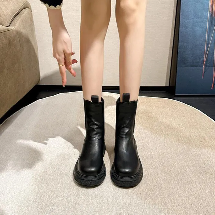 Women's Platform Chelsea Boots Elastic Distressed Chunky Boots