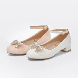 Women's Shallow Rhinestone Bow Tie Block Heel Pumps