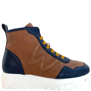 Wonders Tan & Navy Leather Sneaker Boots
