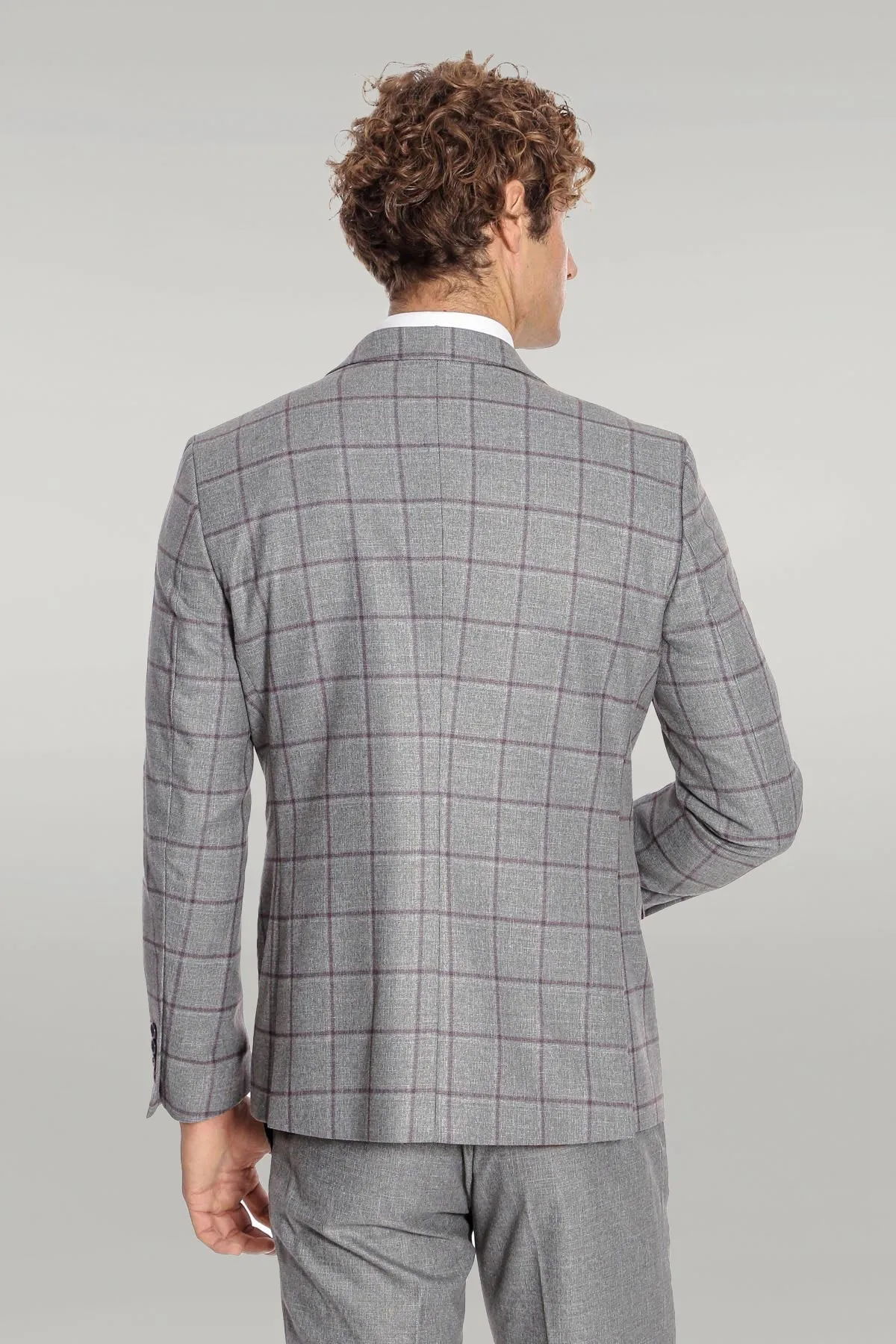 WSS Slim Fit Checked Patterned Grey Men Suit  - Singen