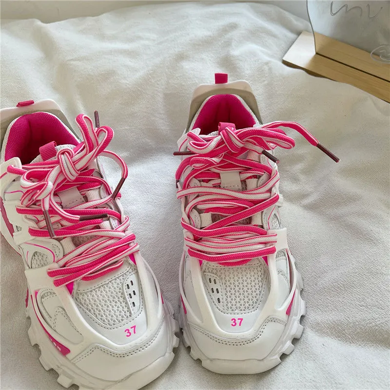 xiangtuibao Lovely Pink Chunky Sneakers Women  Thick Sole Girls Sport Shoes Bright Green Fashion Casual Dad Shoes Female Footwear