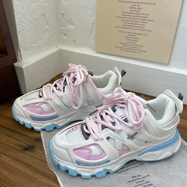 xiangtuibao Lovely Pink Chunky Sneakers Women  Thick Sole Girls Sport Shoes Bright Green Fashion Casual Dad Shoes Female Footwear