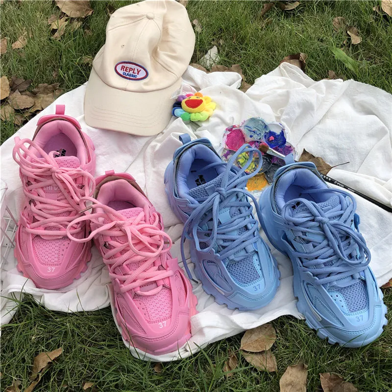 xiangtuibao Lovely Pink Chunky Sneakers Women  Thick Sole Girls Sport Shoes Bright Green Fashion Casual Dad Shoes Female Footwear