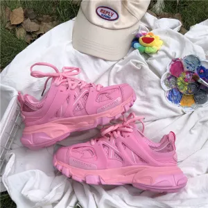 xiangtuibao Lovely Pink Chunky Sneakers Women  Thick Sole Girls Sport Shoes Bright Green Fashion Casual Dad Shoes Female Footwear