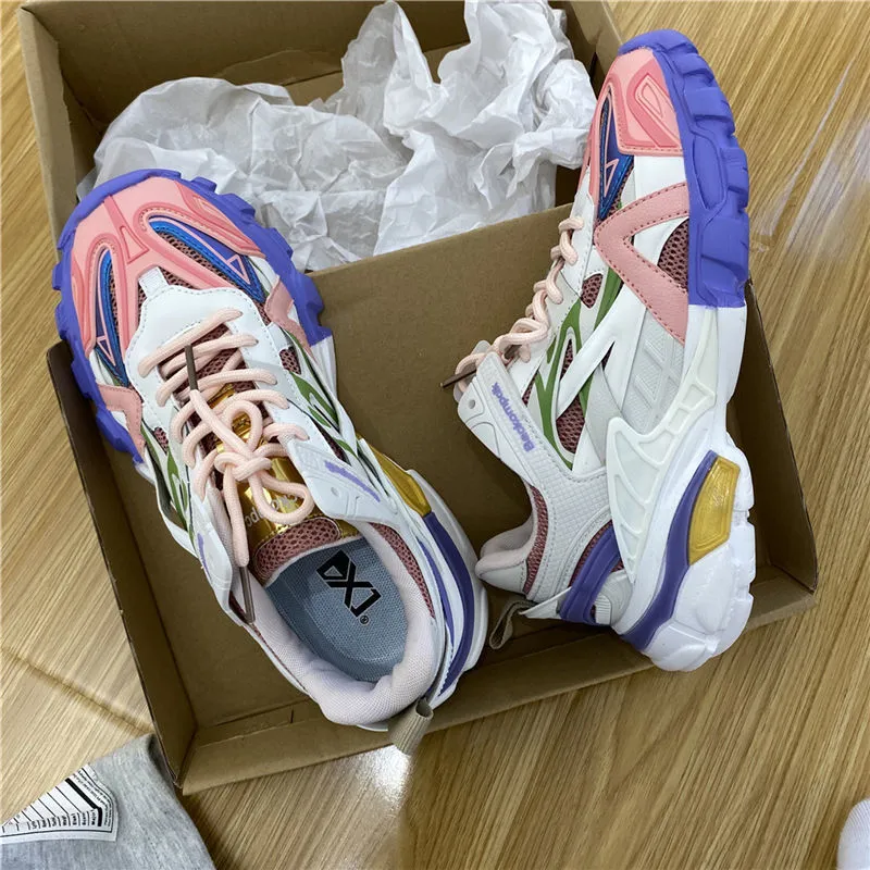 xiangtuibao Lovely Pink Chunky Sneakers Women  Thick Sole Girls Sport Shoes Bright Green Fashion Casual Dad Shoes Female Footwear