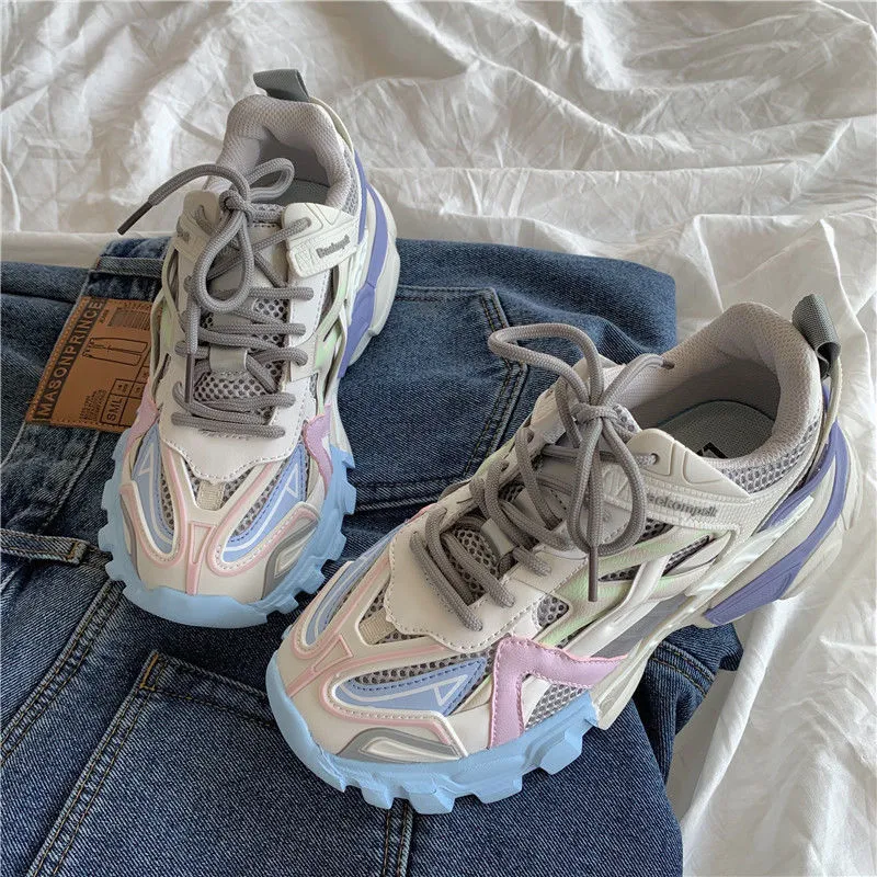 xiangtuibao Lovely Pink Chunky Sneakers Women  Thick Sole Girls Sport Shoes Bright Green Fashion Casual Dad Shoes Female Footwear